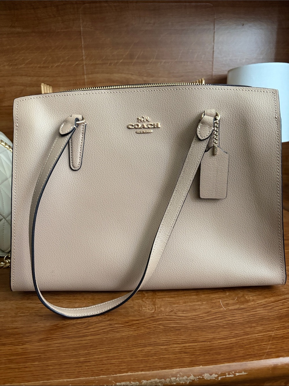 Coach Pebbled Leather Tote in Light Taupe
